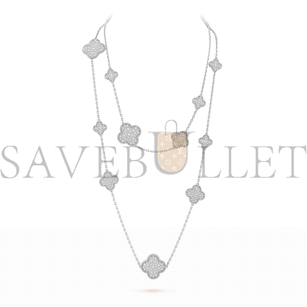V*N CL*F arpels magic alhambra long necklace, 16 motifs - white gold, diamond  vcarn9mo00